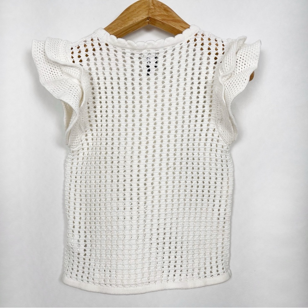 GAP Women’s White 100% Cotton Flutter Sleeve Crochet Sweater Size XS Feminine - Picture 6 of 10